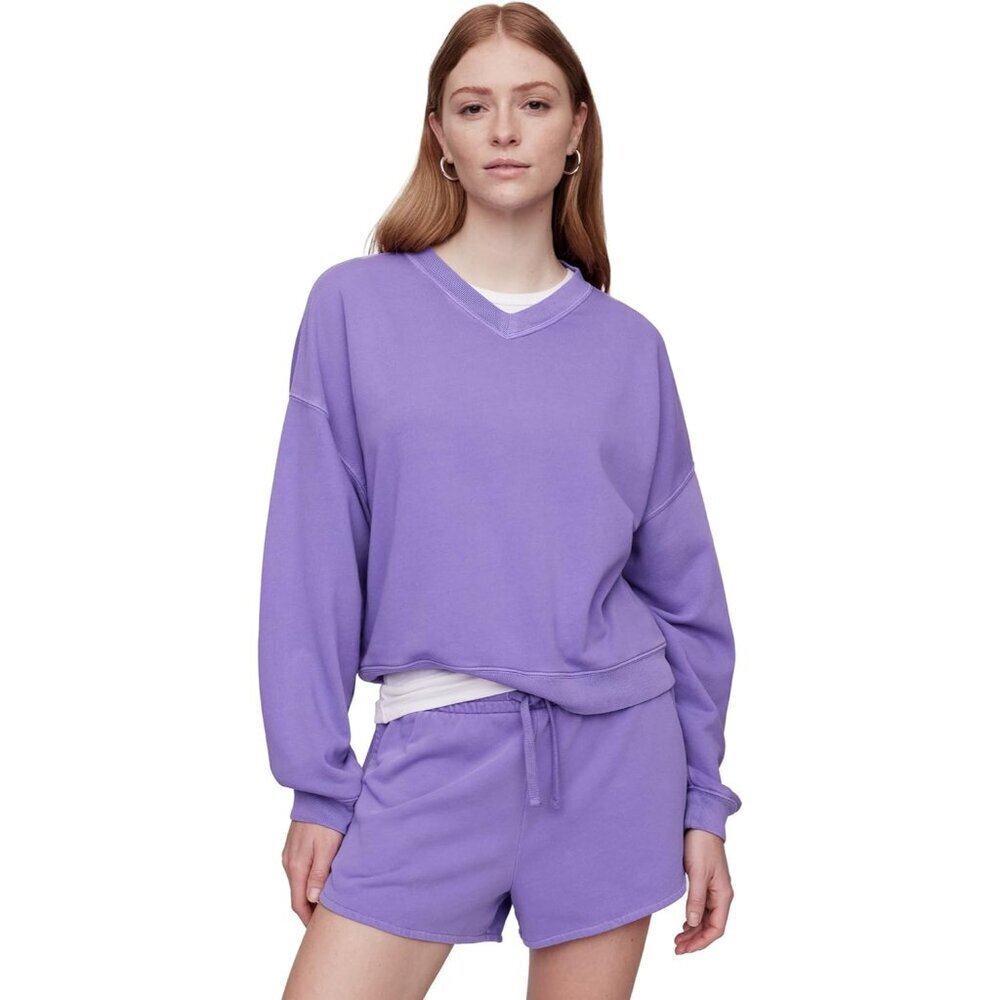 Women's French Terry V-Neck Sweatshirt 100% Cotton Small Purple Comfortable